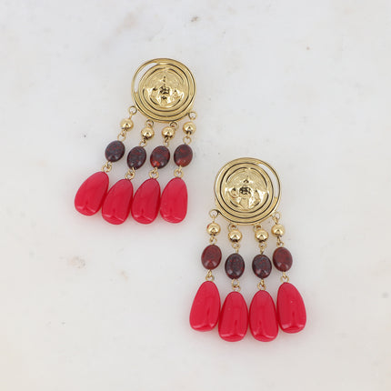 Kaya drop earrings - swirl piece, acetate and natural stones