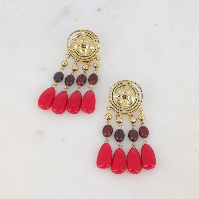 Kaya drop earrings - swirl piece, acetate and natural stones