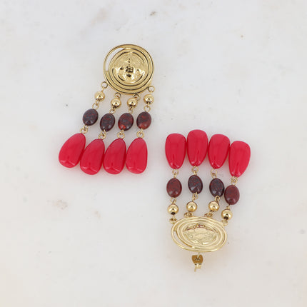 Kaya drop earrings - swirl piece, acetate and natural stones