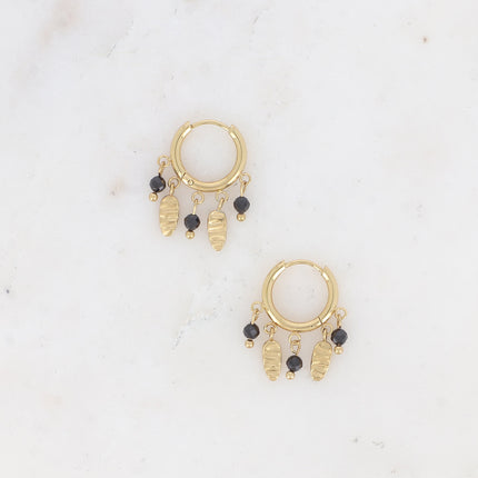 Creole earrings - engraved oval tassels and natural stones