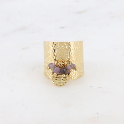 Bague large Thaly - pampille martelée, pierres naturelles