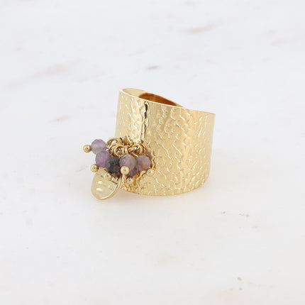 Bague large Thaly - pampille martelée, pierres naturelles