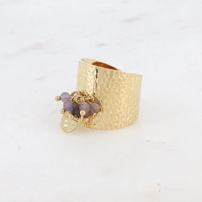 Bague large Thaly - pampille martelée, pierres naturelles
