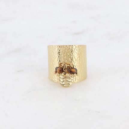 Bague large Thaly - pampille martelée, pierres naturelles
