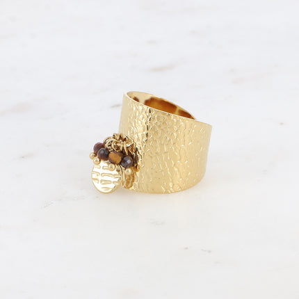 Bague large Thaly - pampille martelée, pierres naturelles