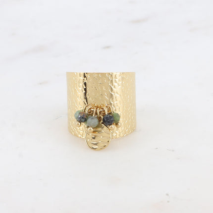 Bague large Thaly - pampille martelée, pierres naturelles
