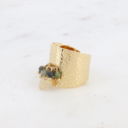 Bague large Thaly - pampille martelée, pierres naturelles