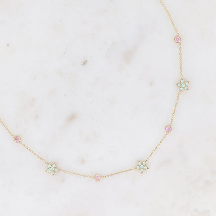 Collier - 4 fleurs et oxydes de zirconium