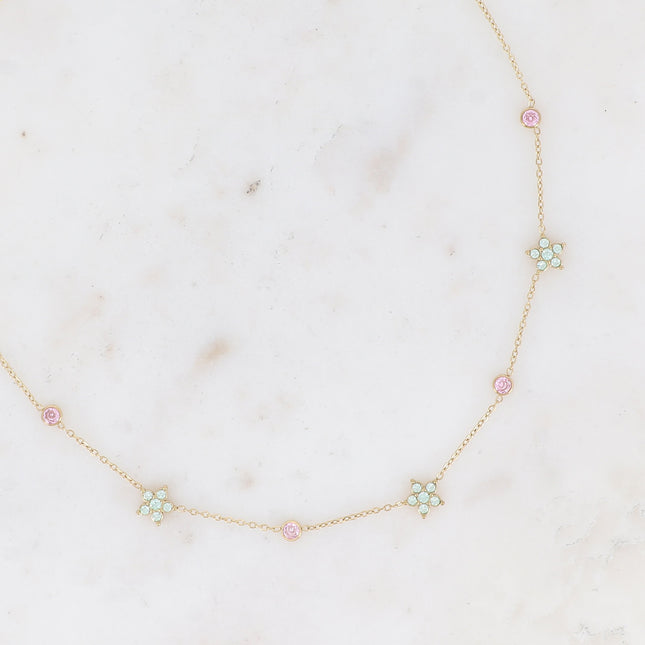 Collier - 4 fleurs et oxydes de zirconium
