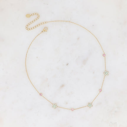 Collier - 4 fleurs et oxydes de zirconium