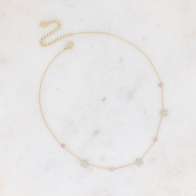 Collier - 4 fleurs et oxydes de zirconium
