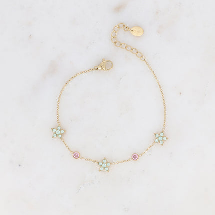Bracelet - 3 fleurs et oxydes de zirconium