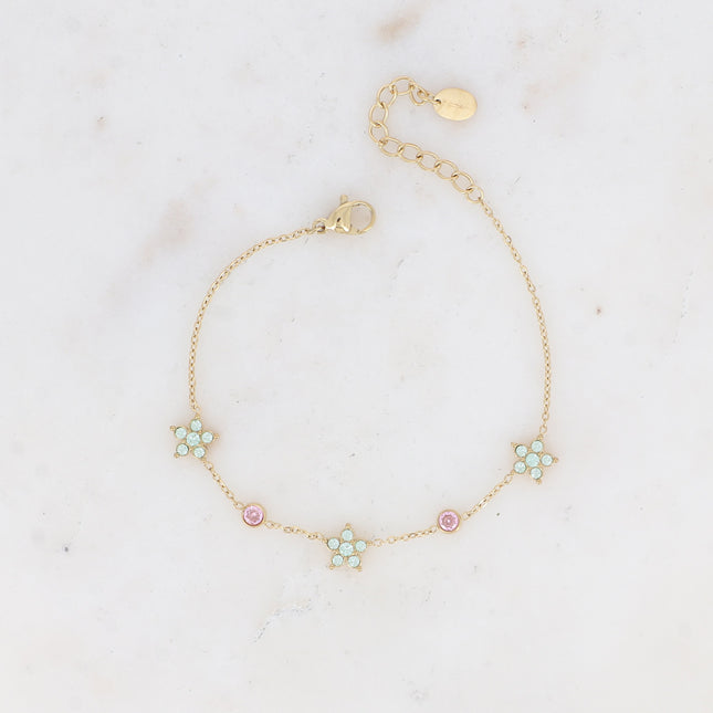 Bracelet - 3 fleurs et oxydes de zirconium