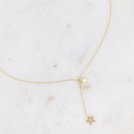 Collier Ondine Y - lune, étoiles et oxydes de zirconium