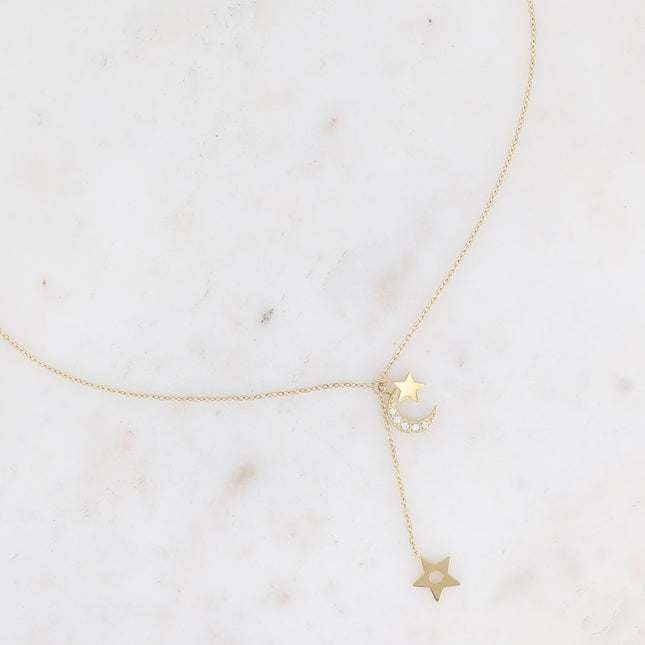 Collier Ondine Y - lune, étoiles et oxydes de zirconium