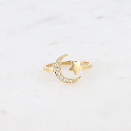 Bague Ondine - lune, étoiles et oxydes de zirconium