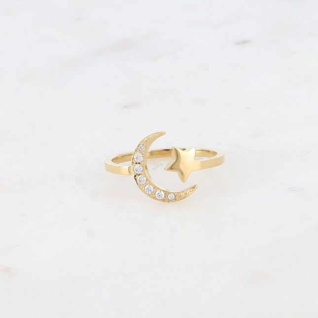 Bague Ondine - lune, étoiles et oxydes de zirconium