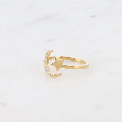Bague Ondine - lune, étoiles et oxydes de zirconium