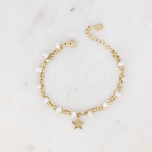 Bracelet 5 rangs Judith - étoile et perles d'eau douce