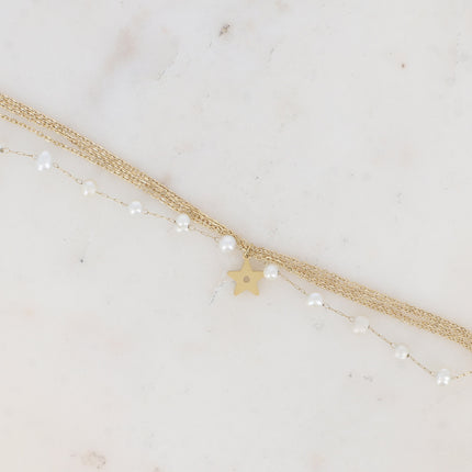 Bracelet 5 rangs Judith - étoile et perles d'eau douce