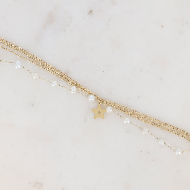 Bracelet 5 rangs Judith - étoile et perles d'eau douce