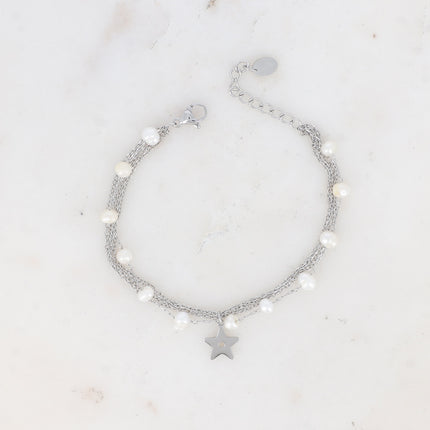 Bracelet 5 rangs Judith - étoile et perles d'eau douce