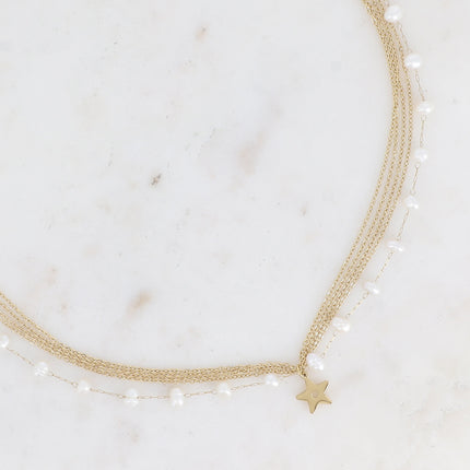 Collier 5 rangs Judith - étoile et perles d'eau douce