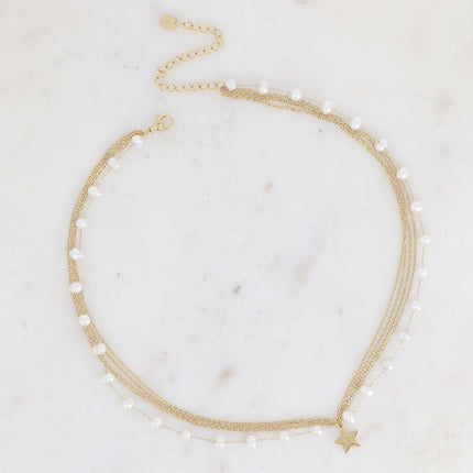 Collier 5 rangs Judith - étoile et perles d'eau douce