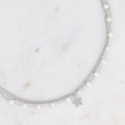Collier 5 rangs Judith - étoile et perles d'eau douce