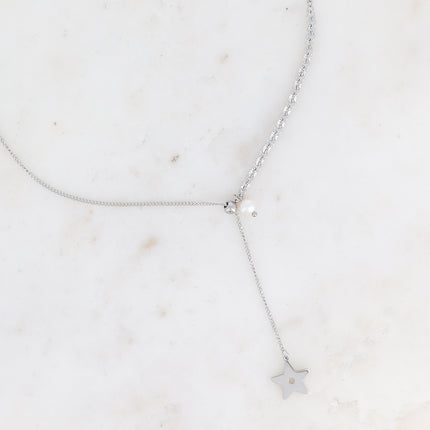 Collier Y ou cravate Isadora - étoiles et perle d'eau douce