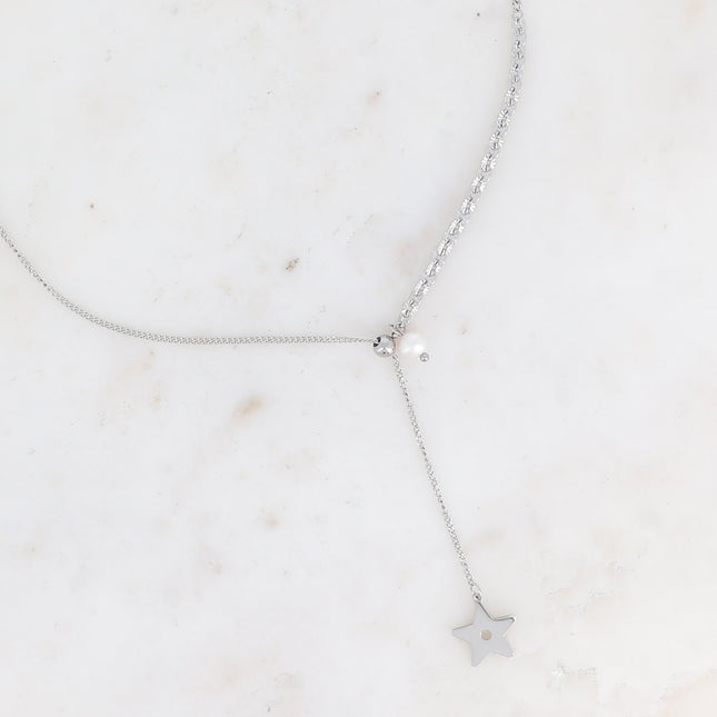 Y-shaped necklace or Isadora tie - stars and freshwater pearl