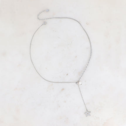 Collier Y ou cravate Isadora - étoiles et perle d'eau douce