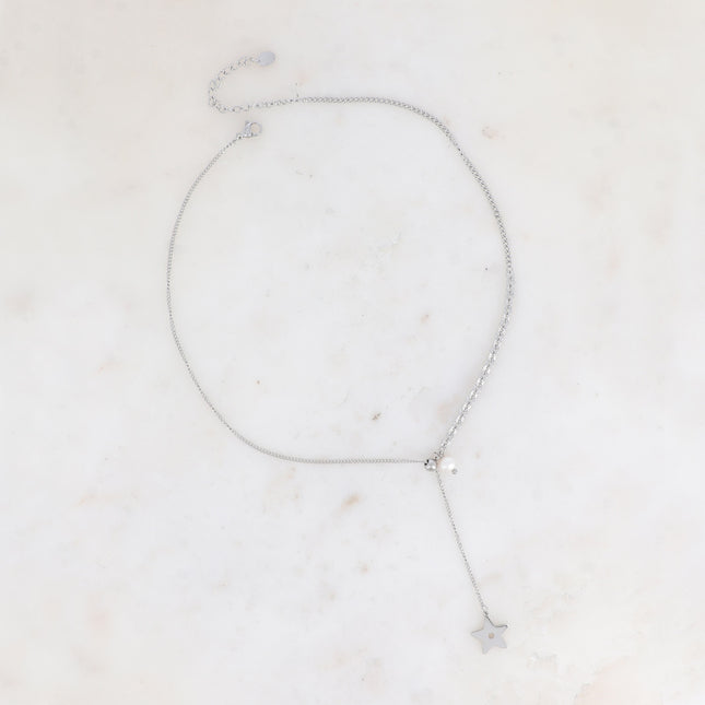 Y-shaped necklace or Isadora tie - stars and freshwater pearl
