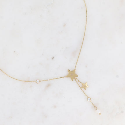 Collier Prisce Y - étoiles et perle d'eau douce