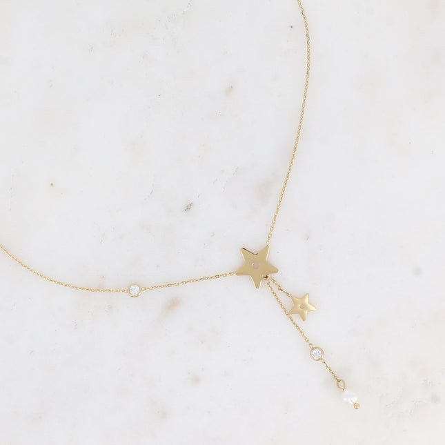 Prisce Y necklace - stars and freshwater pearl