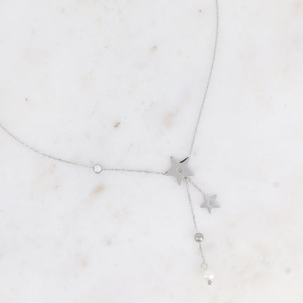 Collier Prisce Y - étoiles et perle d'eau douce