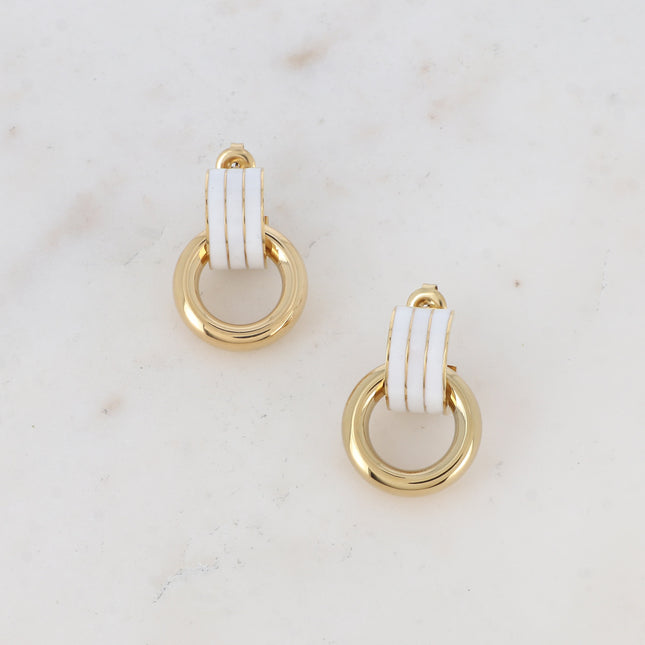 Enara stud earrings - half hoop earrings in enamel and round ring