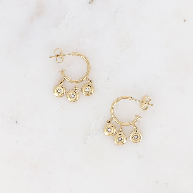 Dima Creole Earrings - 3 round charms, star and zirconium oxide