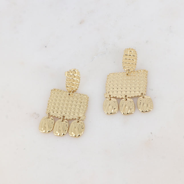 Boucles pendantes Apolline - formes graphiques quadrillées et texturées