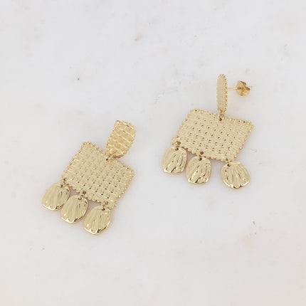 Apolline drop earrings - graphic, gridded and textured shapes