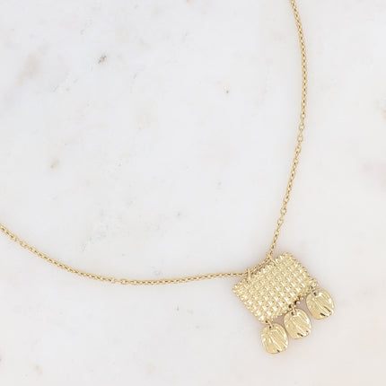 Collier Apolline - pendentif graphique quadrillé et texturé