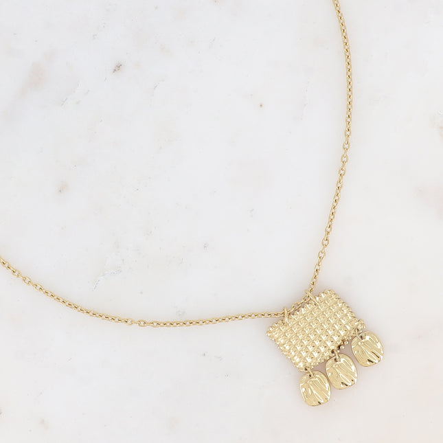 Apolline Necklace - graphic grid and textured pendant