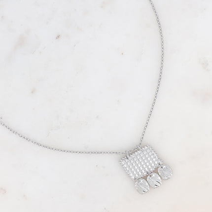 Collier Apolline - pendentif graphique quadrillé et texturé