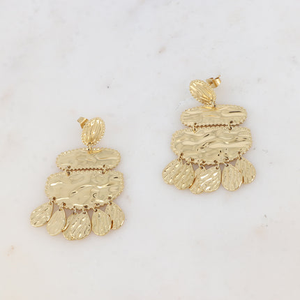 Boucles pendantes Louna - pendentif graphique quadrillé et texturé