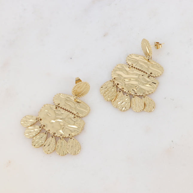 Boucles pendantes Louna - pendentif graphique quadrillé et texturé