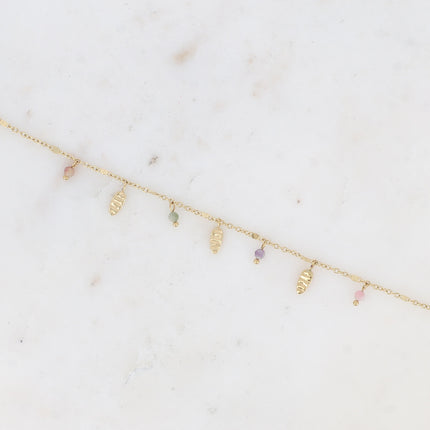 Bracelet - pampilles ovales texturées et pierres naturelles