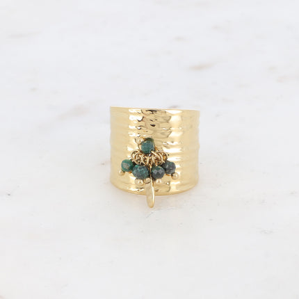 Bague large - pampille ovale texturée et pierres naturelles