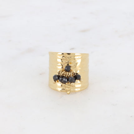 Bague large - pampille ovale texturée et pierres naturelles