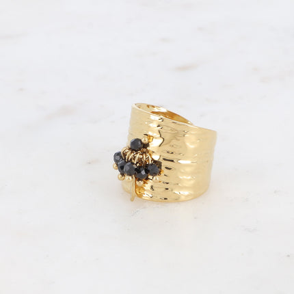 Bague large - pampille ovale texturée et pierres naturelles