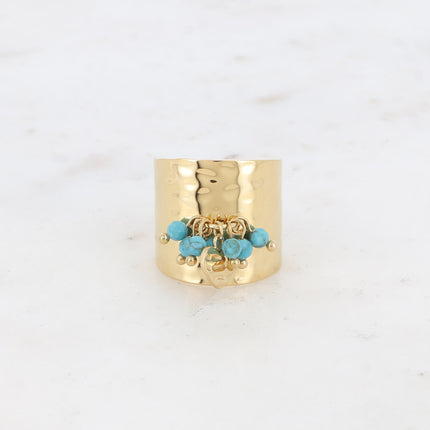 Bague large - pampille coeur texturée et pierres naturelles